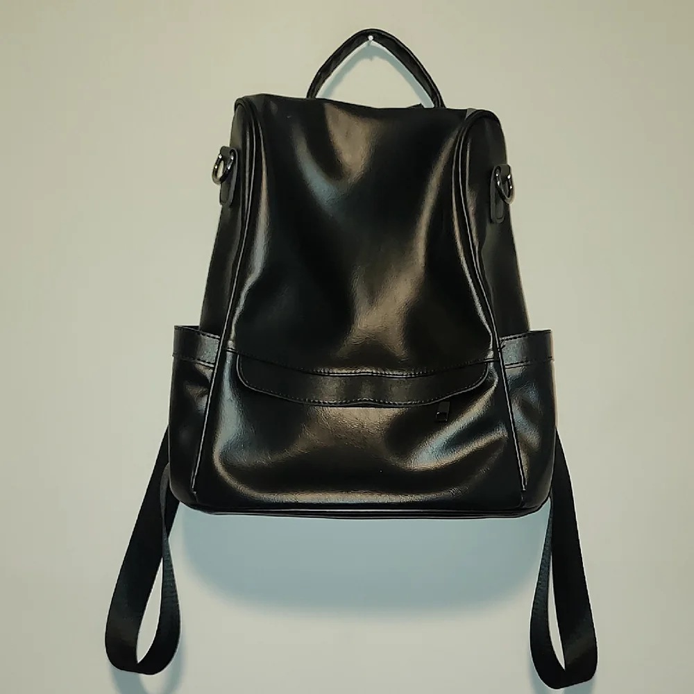 Cheruty Anti Theft Vegan Leather Minimalist Sleek Black Leather Backpack Neutral